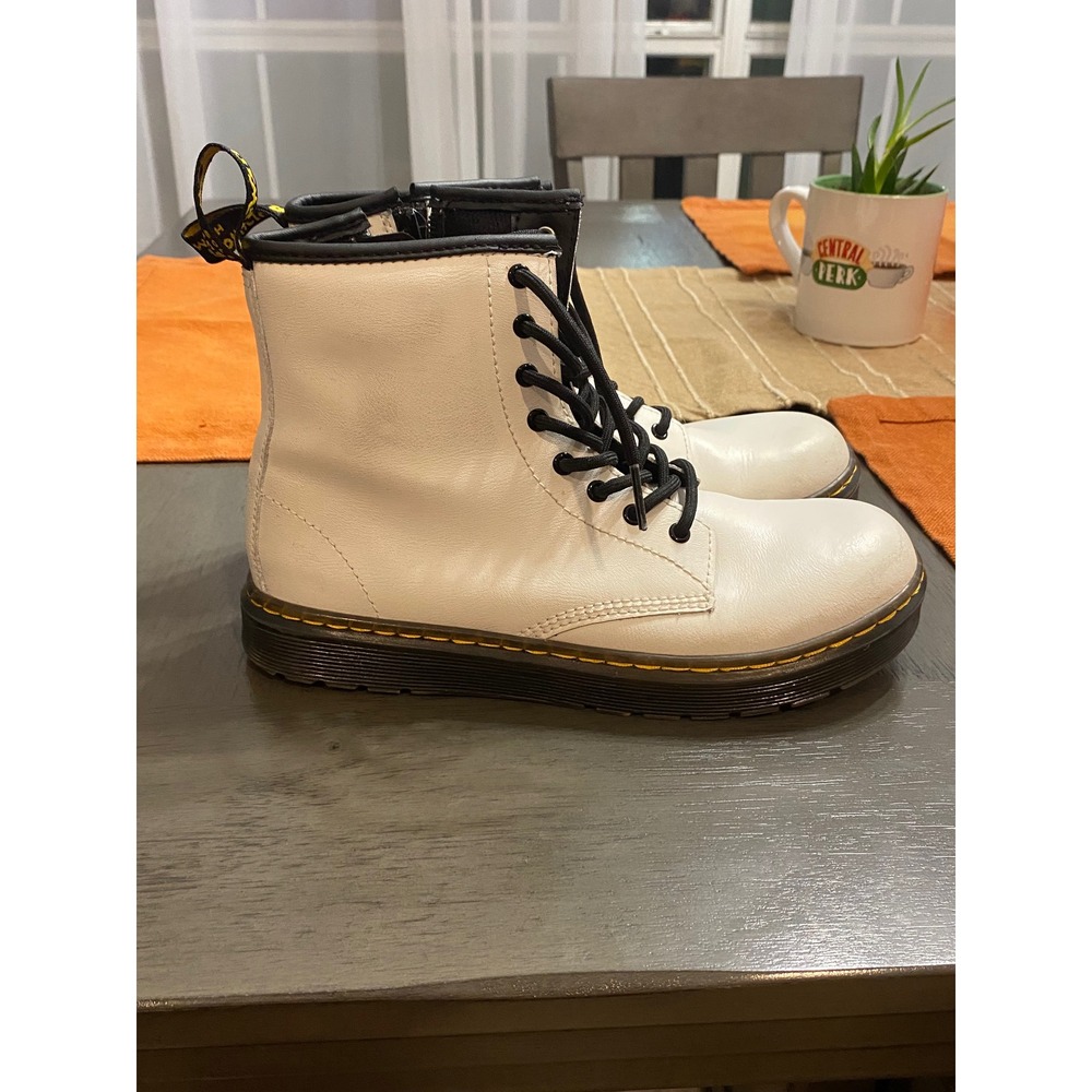 Dr. Martens Zavala J White Combat Boots Side Zip Kids US 4 EU 36 Moto